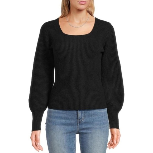Madewell Sweaters - Madewell XXS Black Sweater Square Neck Ribbed Knit Balloon Long Sleeve NWT $118